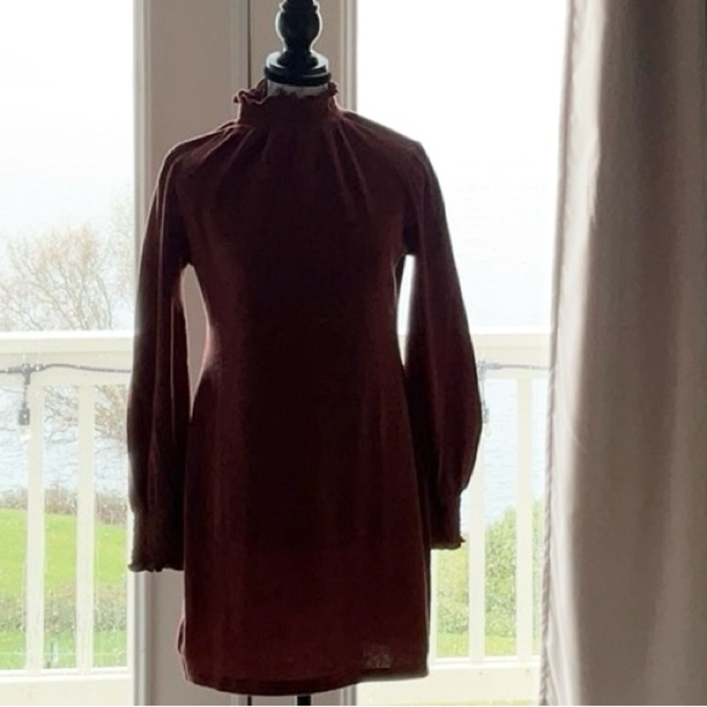 LUSH Ruffled High Collar Sweater Dress - Size Small